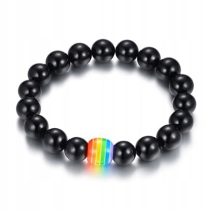 Bransoletka opaska tęczowa tęcza lgbt z kamienia naturalnego czarna unisex