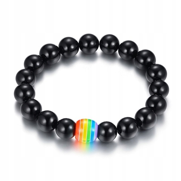 Bransoletka opaska tęczowa tęcza lgbt z kamienia naturalnego czarna unisex