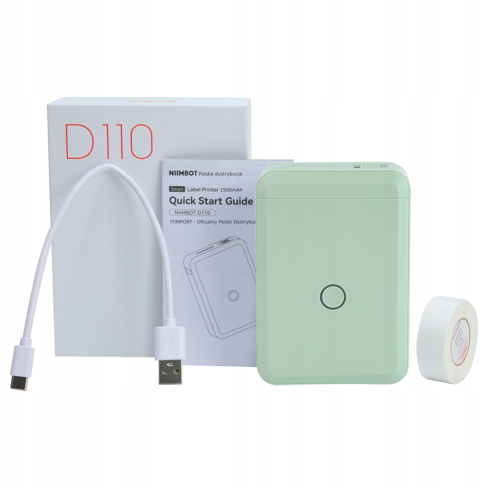 Niimbot d110 drukarka termiczna +1 rolka etykiety naklejki ean pl v.2 green - zdjęcie 3