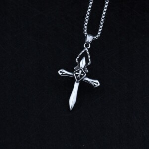 Naszyjnik srebrny stal krzyżyk krzyż modlitwa 368 - miniatura 6