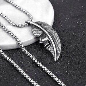 Naszyjnik srebrny stal pióro czaszka księżyc 383 - miniatura 5