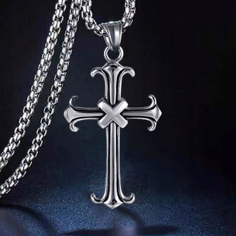Naszyjnik srebrny stal łańcuszek krzyżyk x 319 - zdjęcie 3