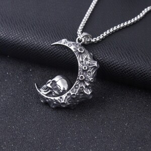 Naszyjnik srebrny łańcuszek księżyc czaszka 352 - miniatura 8