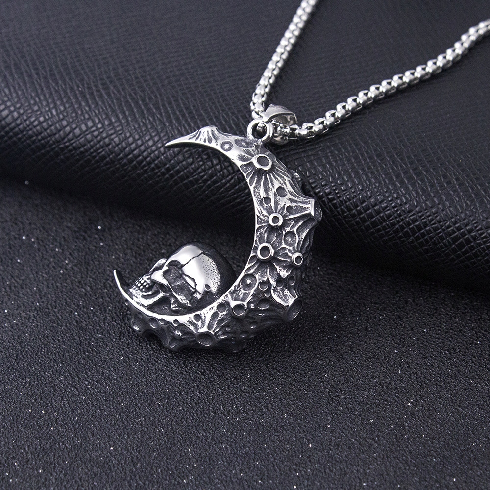 Naszyjnik srebrny łańcuszek księżyc czaszka 352 - zdjęcie 8