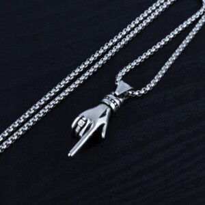 Naszyjnik srebrny stal łańcuszek dłoń palec 374 - miniatura 8