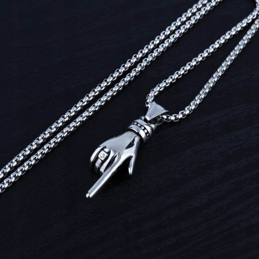 Naszyjnik srebrny stal łańcuszek dłoń palec 374 - obrazek 8