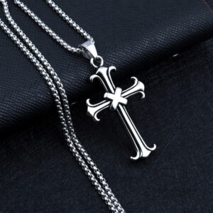 Naszyjnik srebrny stal łańcuszek krzyżyk x 319 - miniatura 7