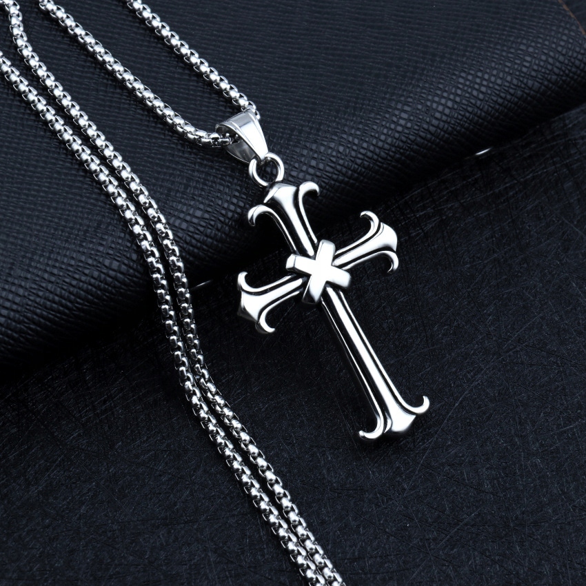 Naszyjnik srebrny stal łańcuszek krzyżyk x 319 - zdjęcie 7