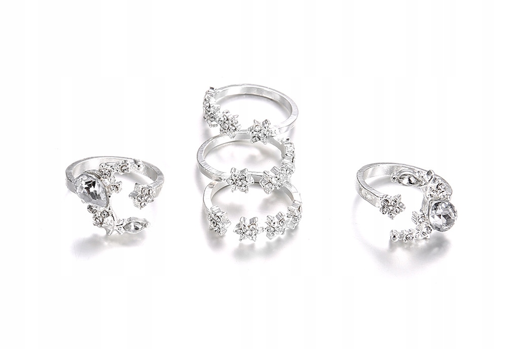 Srebrny zestaw pierścionków retro punk boho 69 - obrazek 4