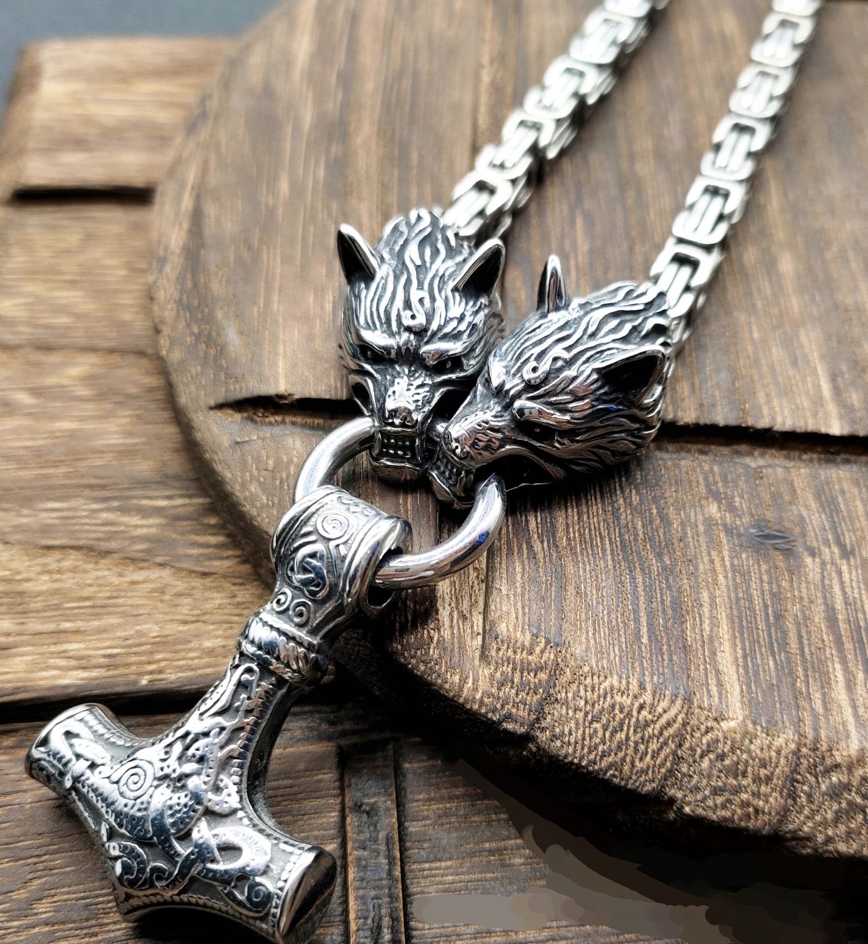 Naszyjnik męski młot thora wilki gruby 117 - zdjęcie 5