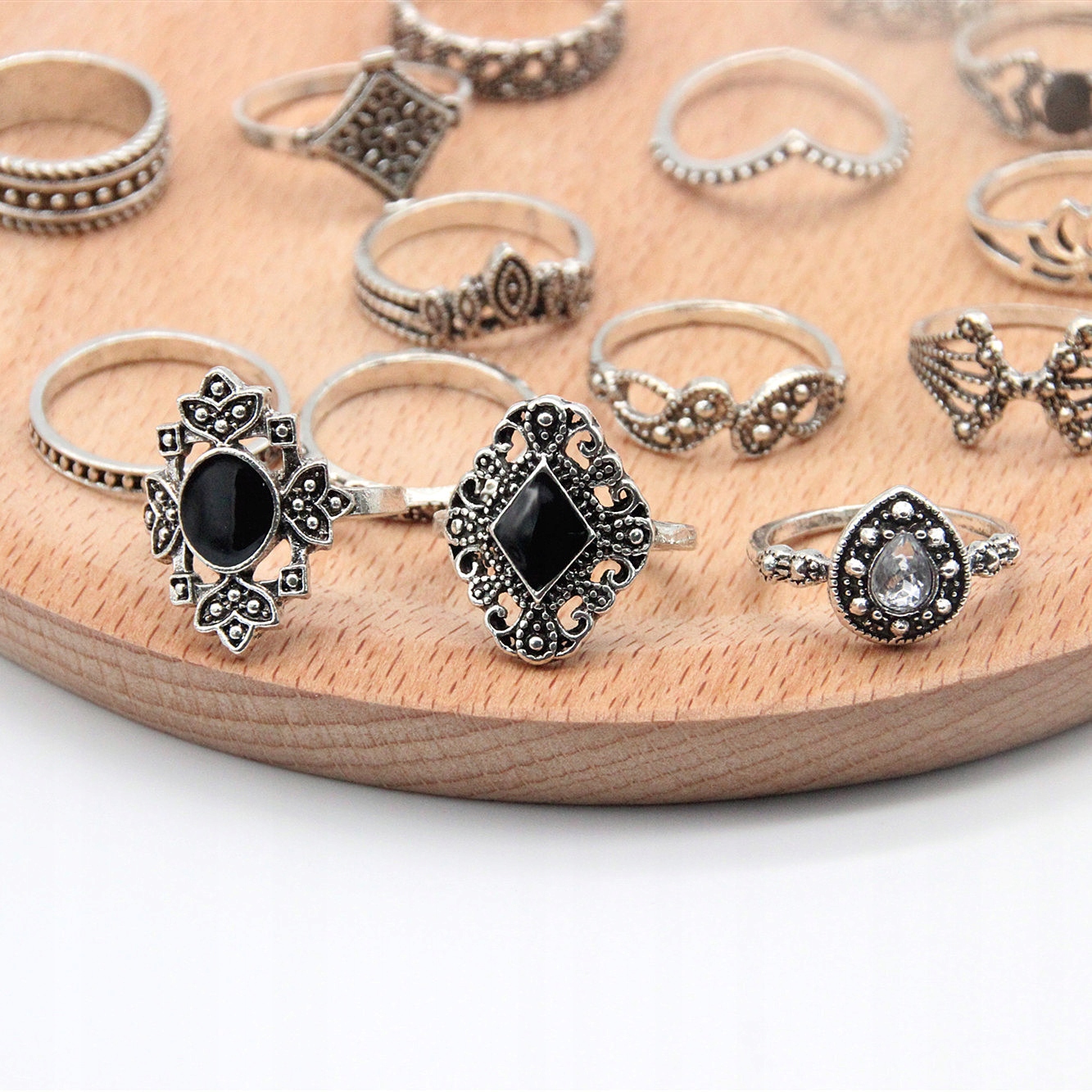 Srebrny zestaw pierścionków retro punk boho 05 - zdjęcie 4