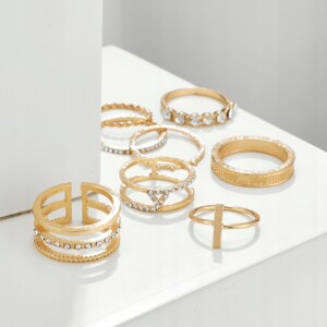 Złoty zestaw pierścionków retro punk boho 07 - miniatura 5