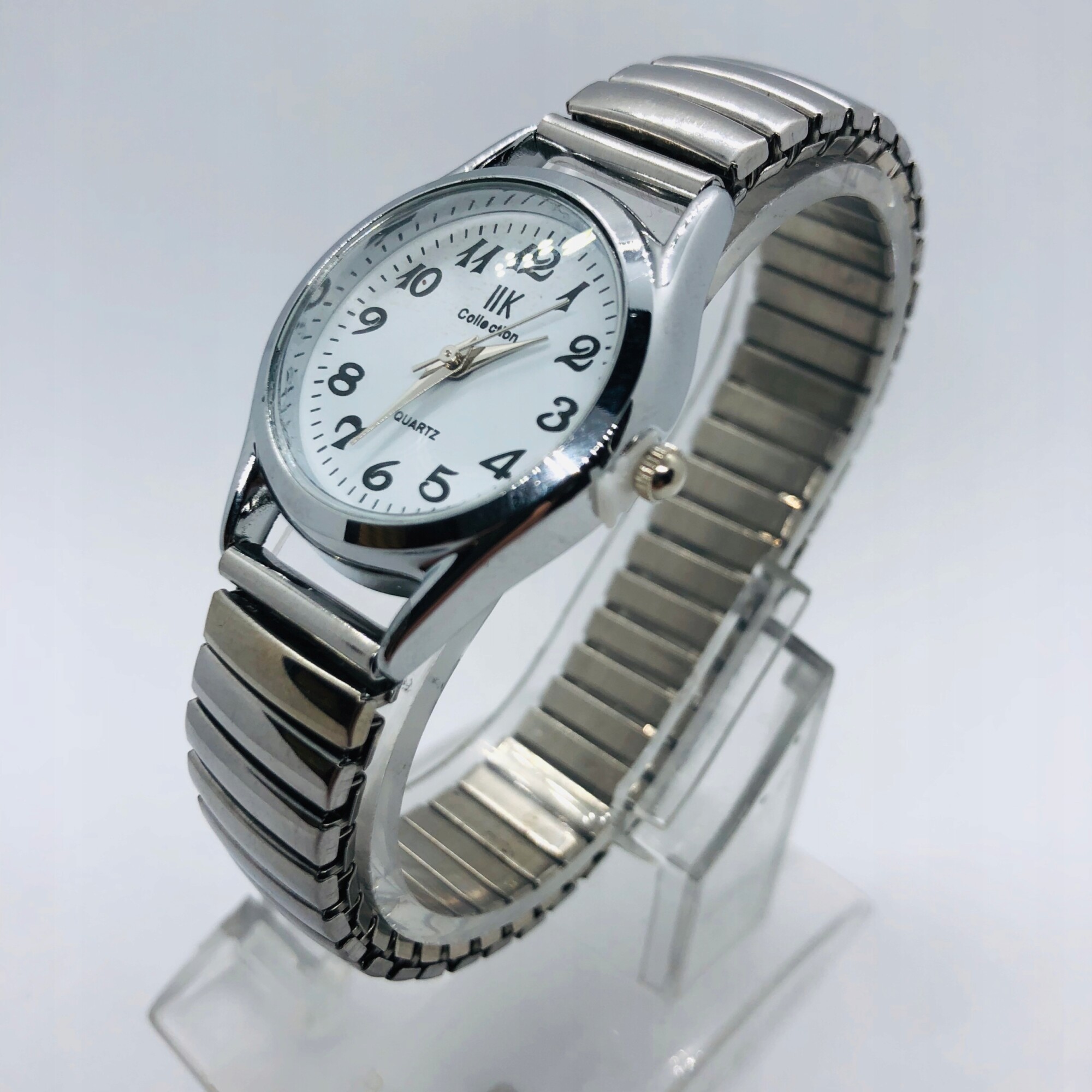 Zegarek damski męski wygodny rozciągliwy na gumce bransoleta złoty senior - obrazek 5