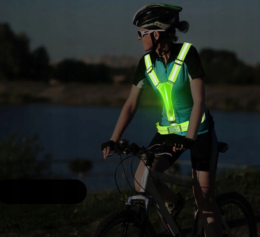Kamizelka odblaskowa szelki do biegania rower podwójny 2x led usb kieszeń - zdjęcie 10