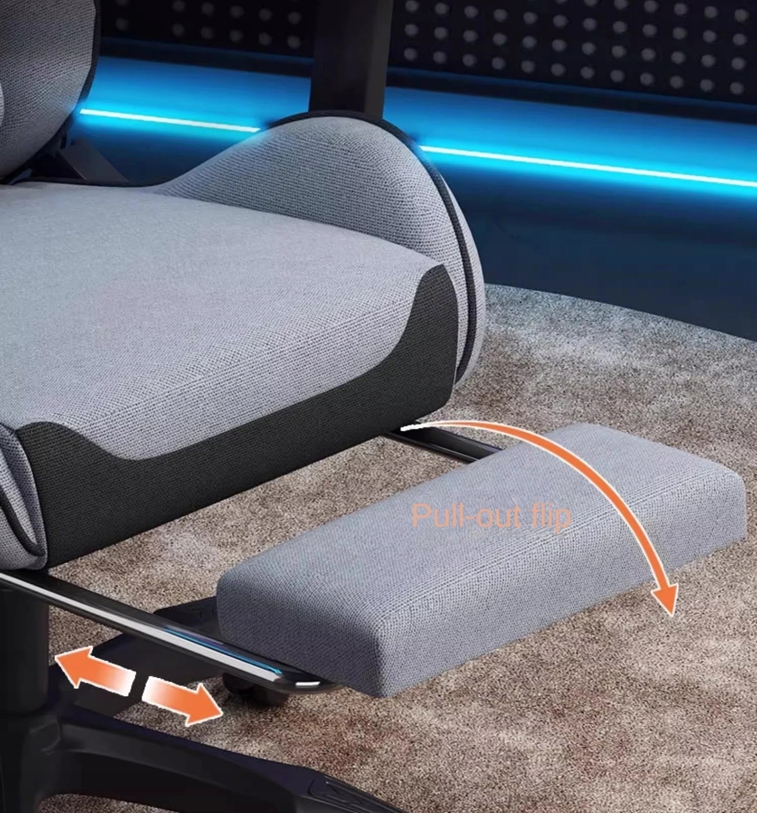 Fotel gamingowy ergonimiczny biurowy obrotowy z podnóżkiem szary do biura - obrazek 7