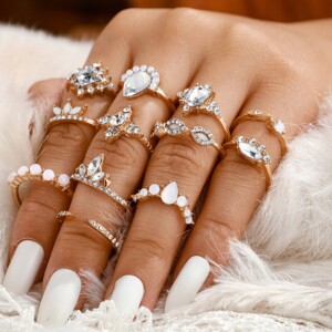 Złoty zestaw pierścionków retro punk boho 10 - miniatura 7