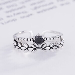 Srebrny damski pierścionek regulowany uniwersalny prezent czarna cyrkonia - miniatura 7