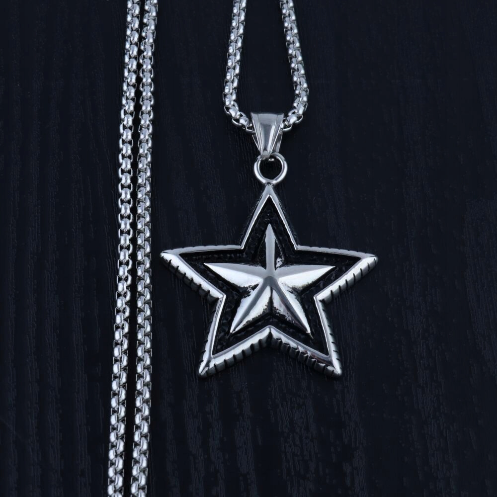 Naszyjnik srebrny stal łańcuszek gwiazda 333 - zdjęcie 10