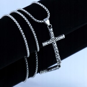 Naszyjnik srebrny stal łańcuszek krzyżyk 309 - miniatura 9
