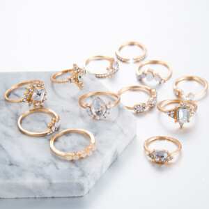 Złoty zestaw pierścionków retro punk boho 10 - miniatura 3