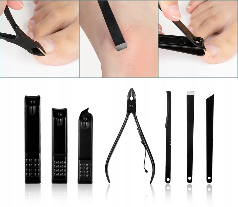 Zestaw do manicure pedicure twarzy podróżny 18 szt xxl czarny cążki etui - zdjęcie 8