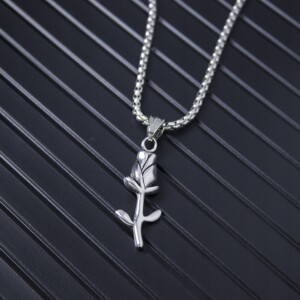 Naszyjnik srebrny stal łańcuszek róża kwiat 322 - miniatura 6