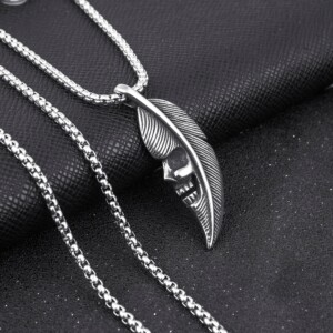 Naszyjnik srebrny stal pióro czaszka księżyc 383 - miniatura 4