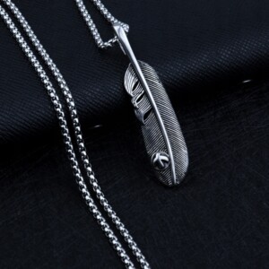 Naszyjnik srebrny łańcuszek stal pióro piórko 343 - miniatura 10