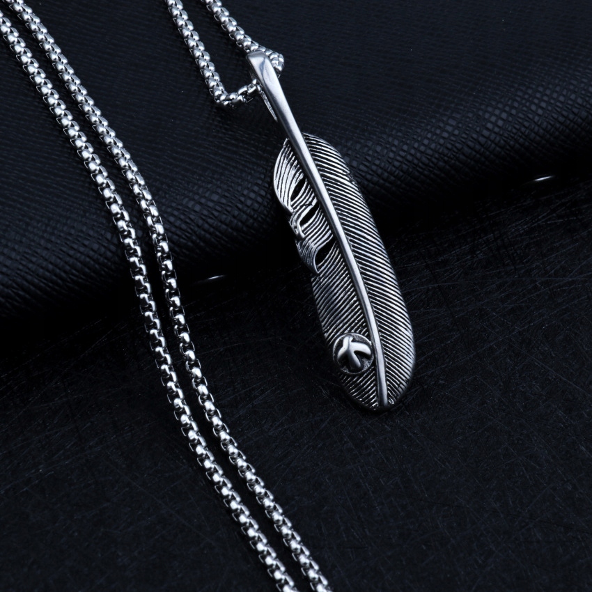 Naszyjnik srebrny łańcuszek stal pióro piórko 343 - obrazek 10