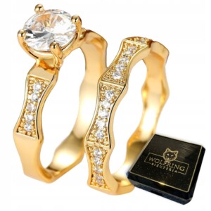 Złote obrączki para ślubne stal pozłacane r.17/19 - miniatura 1