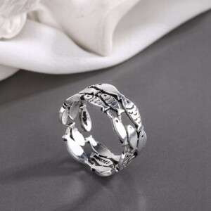 Srebrny damski pierścionek regulowany uniwersalny modny sygnet ryby - miniatura 5