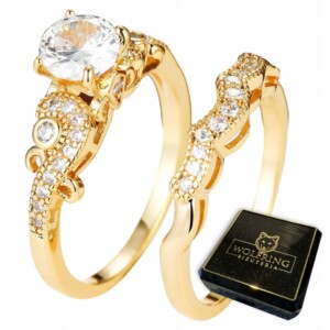 Złote obrączki ślubne stal para pozłacane r.17/19 - miniatura 1