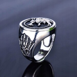 Pierścień sygnet wilk walka nordycki gotyk 501 - miniatura 6