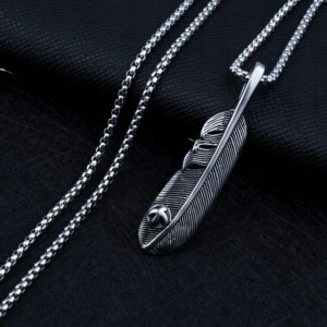 Naszyjnik srebrny łańcuszek stal pióro piórko 343 - miniatura 11