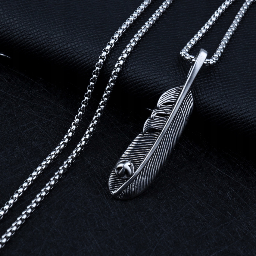 Naszyjnik srebrny łańcuszek stal pióro piórko 343 - obrazek 11