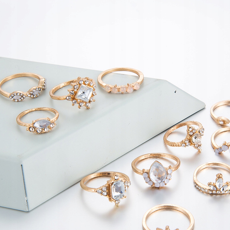 Złoty zestaw pierścionków retro punk boho 10 - obrazek 2