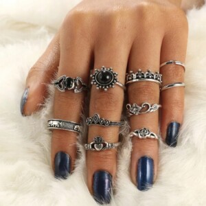 Srebrny zestaw pierścionków retro punk boho 09 - miniatura 4