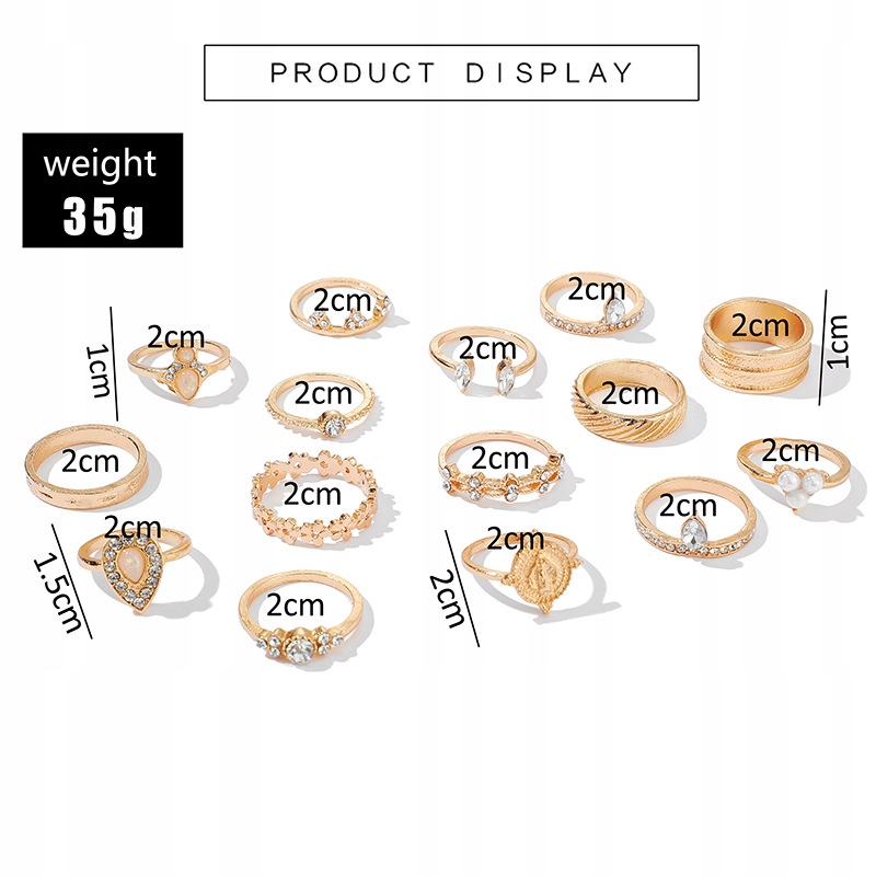 Złoty zestaw pierścionków retro punk boho 84 - obrazek 9