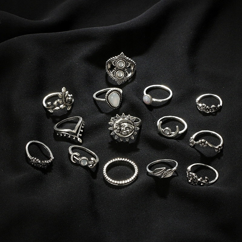 Srebrny zestaw pierścionków retro punk boho 75 - obrazek 7