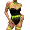 Seksowny komplet bielizny damskiej pasy choker stanik figi fluo zielony m - miniatura 3