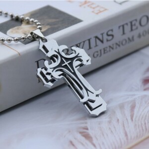 Naszyjnik wisiorek stal kajdan krzyżyk srebrny 391 - miniatura 3