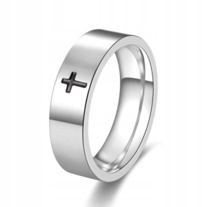 Obrączka pierścień sygnet srebrny stal krzyżyk 242