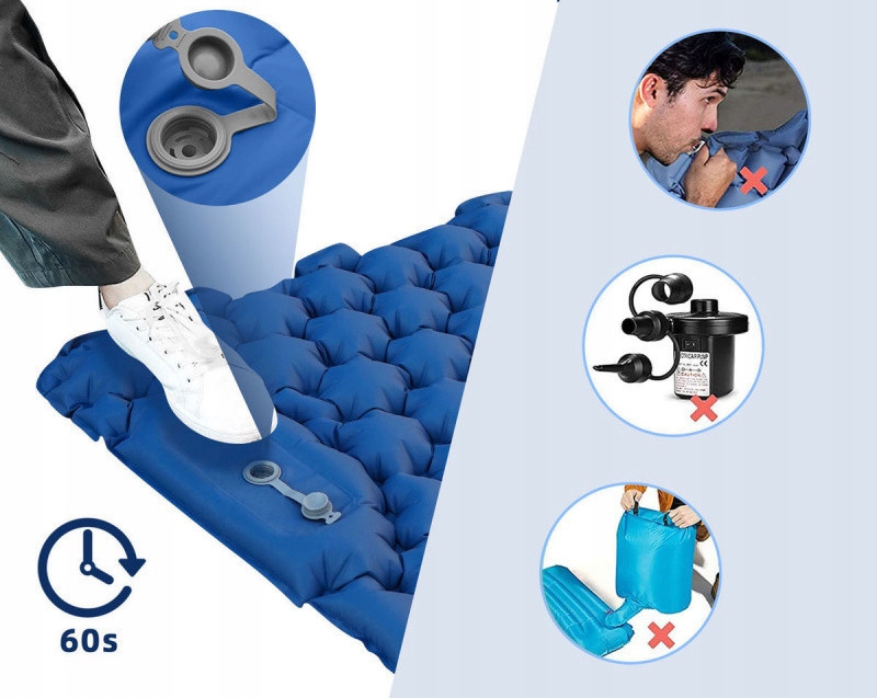 Materac kempingowy mata namiot łożko pompka turystyczny dwuosobowy zwijany - obrazek 4