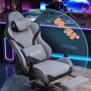 Fotel gamingowy ergonimiczny biurowy obrotowy z podnóżkiem szary do biura - miniatura 6