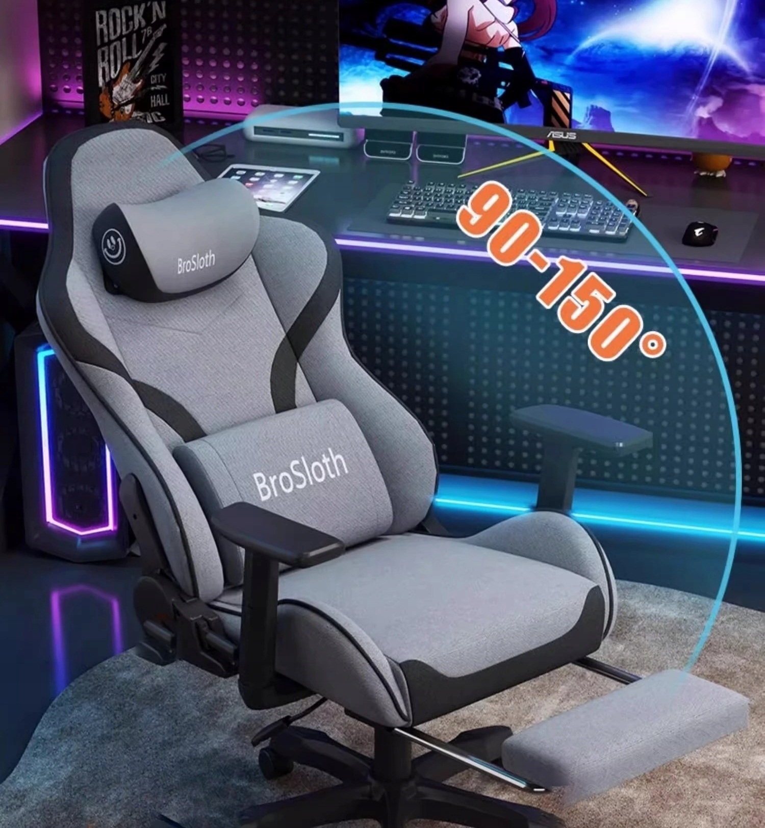 Fotel gamingowy ergonimiczny biurowy obrotowy z podnóżkiem szary do biura - obrazek 6