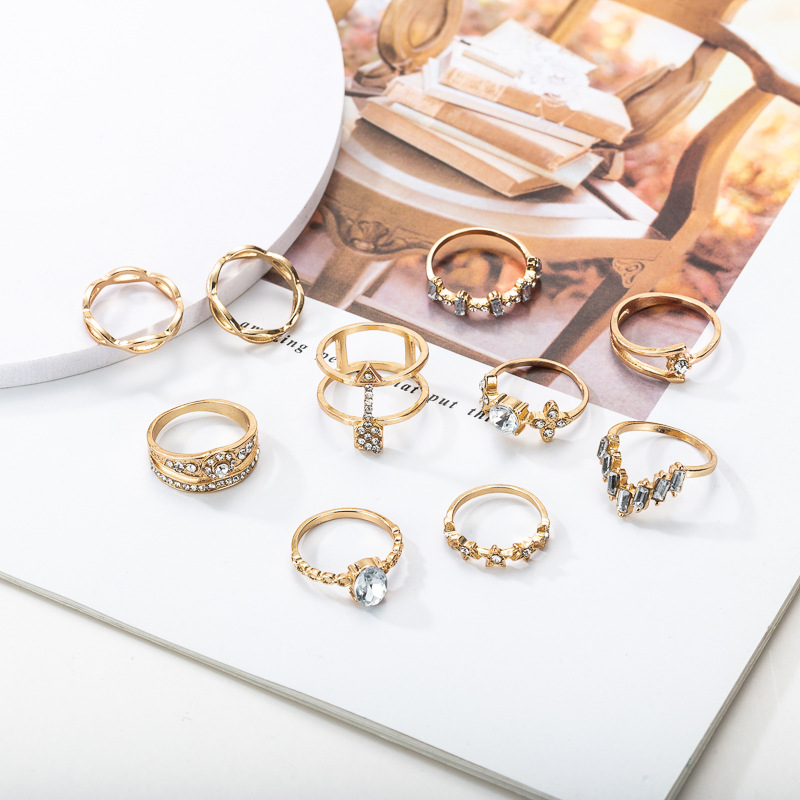 Złoty zestaw pierścionków retro punk boho 77 - obrazek 4