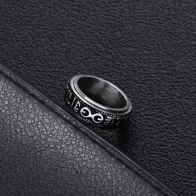 Pierścień sygnet tybetański mnicha z mantrą srebrny 473 - obrazek 2