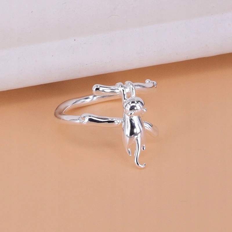 Srebrny damski pierścionek regulowany uniwersalny prezent spadający kot - obrazek 6