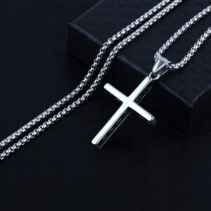 Naszyjnik srebrny łańcuszek stal krzyżyk 316l 340 - miniatura 7