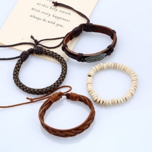 Bransoletka męska skórzana zestaw komplet 301 - miniatura 5